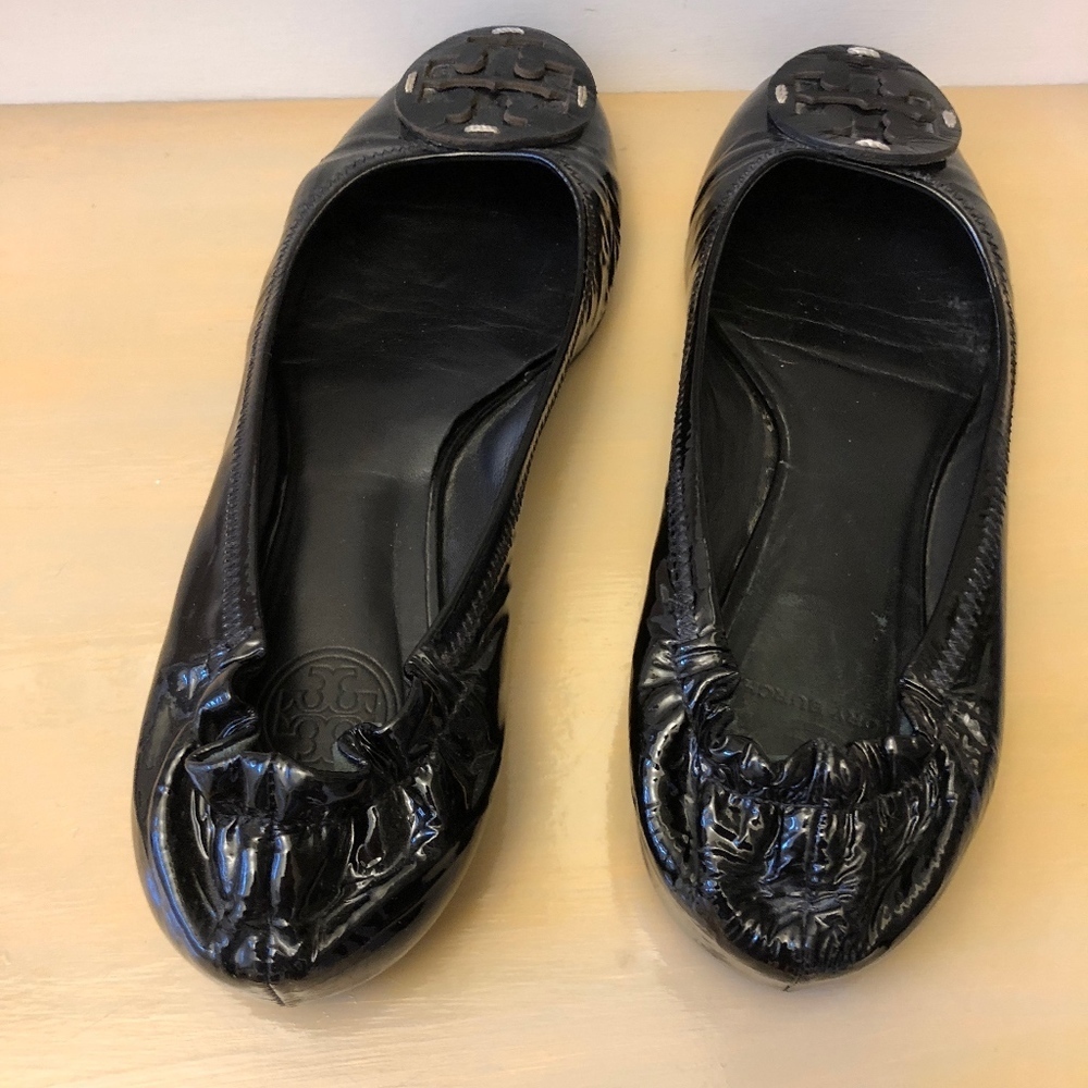 Tory Burch Black Leather Flats 6m - Picture 2 of 6